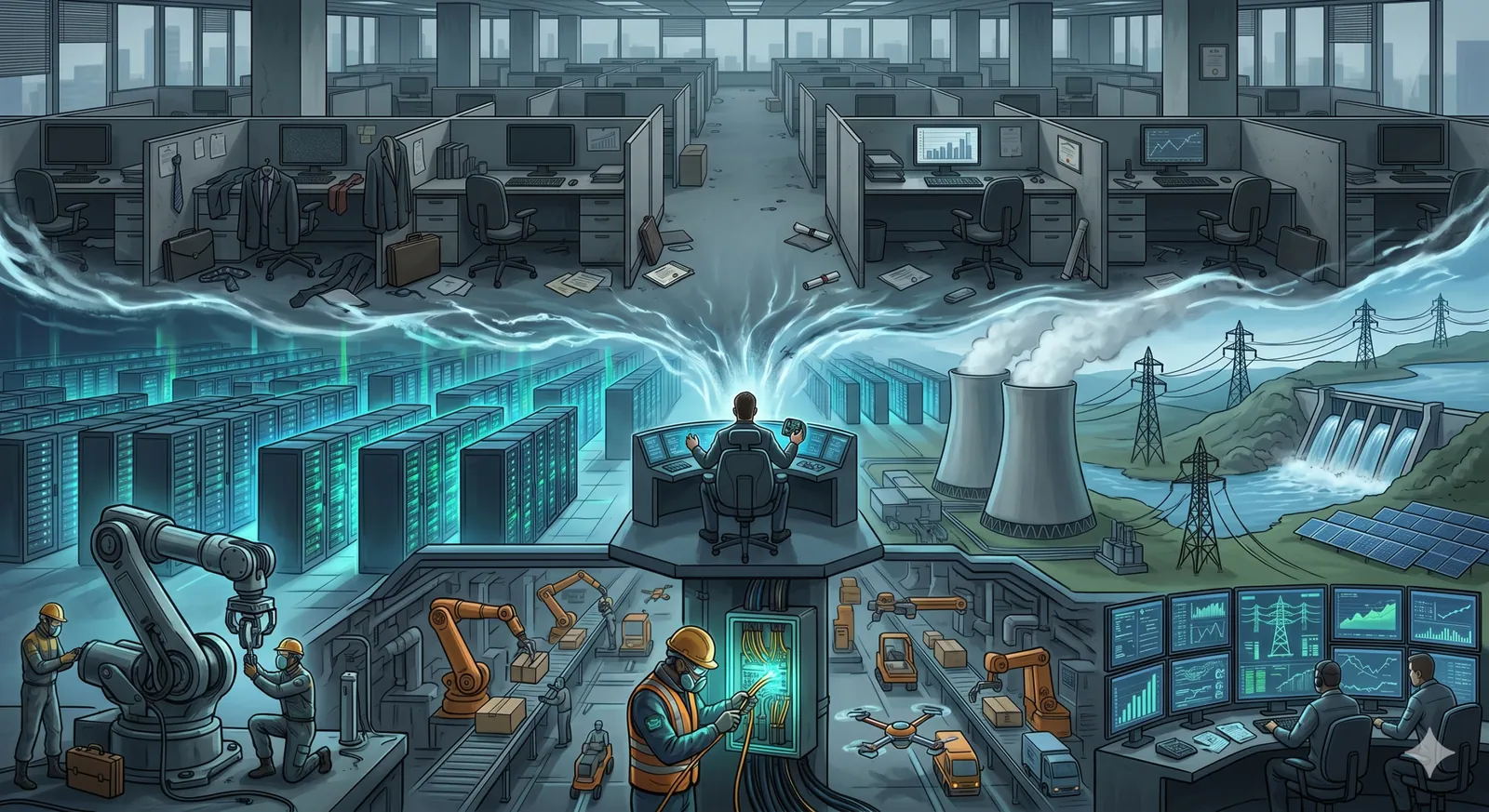 An automated future connecting offices, data centers, energy systems, and industrial work